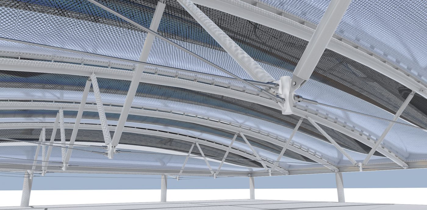 HGMS chuyên thi công Bạt Căng PVDF , Mái che bạt căng,