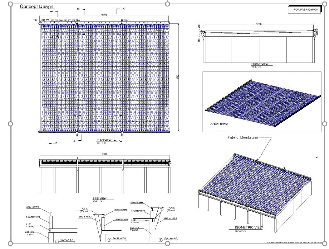 HGMS chuyên thi công Bạt Căng PVDF , Mái che bạt căng,