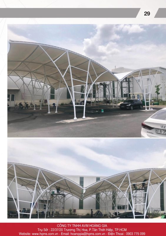 HGMS chuyên thi công Bạt Căng PVDF , Mái che bạt căng,