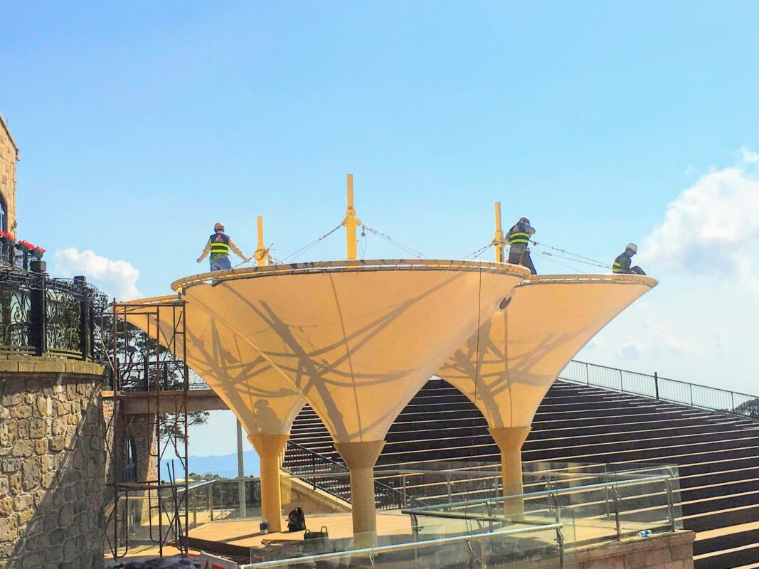 HGMS chuyên thi công Bạt Căng PVDF , Mái che bạt căng,