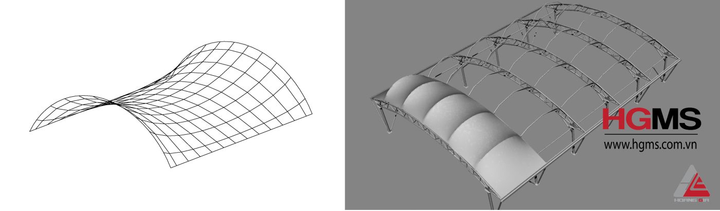 HGMS chuyên thi công Bạt Căng PVDF , Mái che bạt căng,