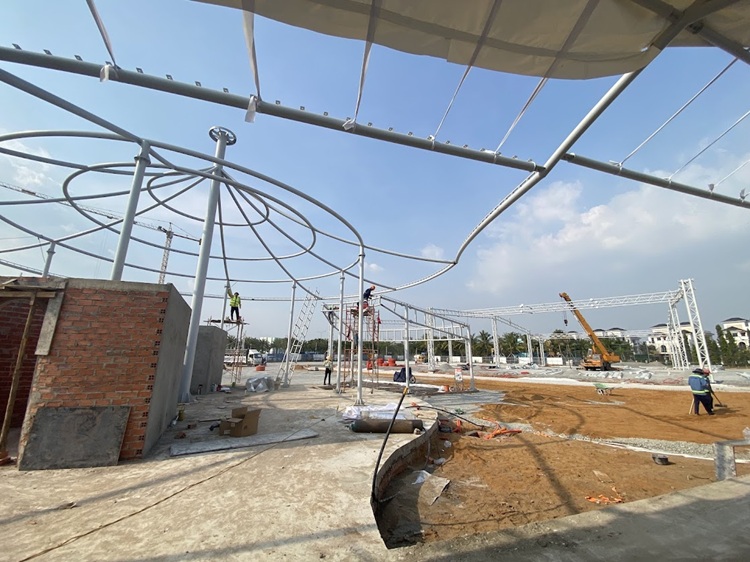 HGMS chuyên thi công Bạt Căng PVDF , Mái che bạt căng,