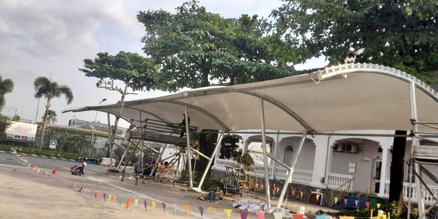 HGMS chuyên thi công Bạt Căng PVDF , Mái che bạt căng,