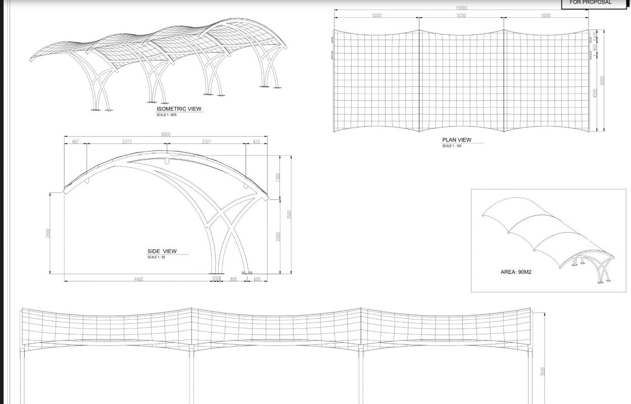 HGMS chuyên thi công Bạt Căng PVDF , Mái che bạt căng,