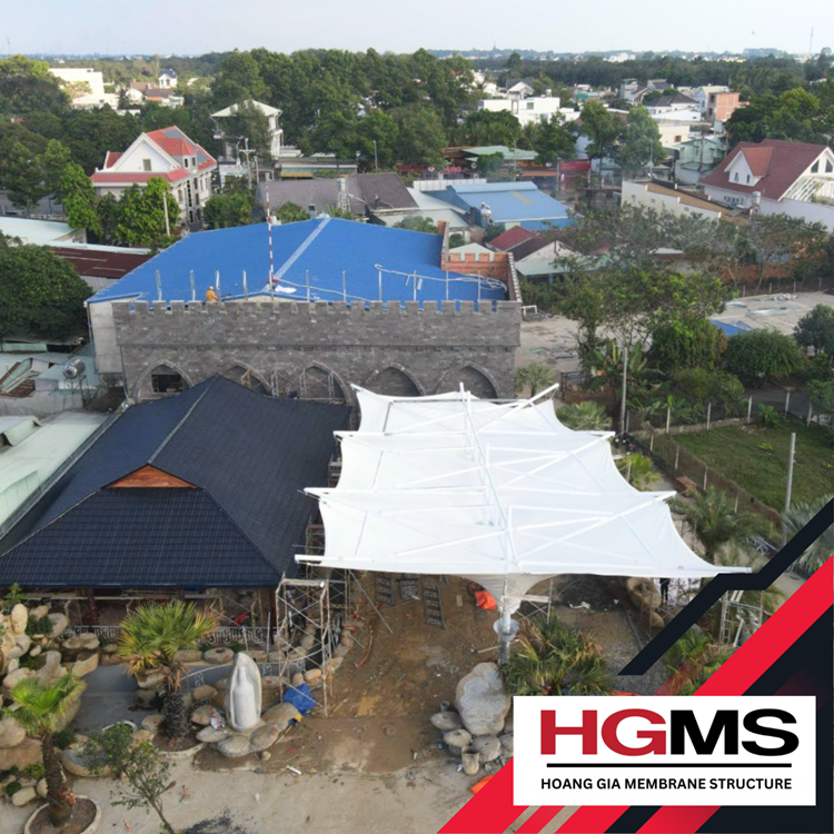 HGMS chuyên thi công Bạt Căng PVDF , Mái che bạt căng,