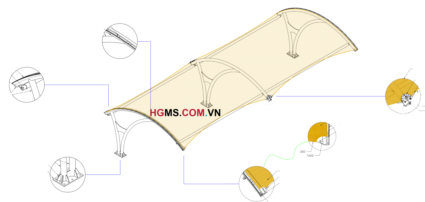 HGMS chuyên thi công Bạt Căng PVDF , Mái che bạt căng,