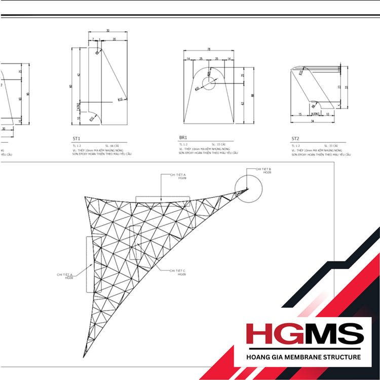 HGMS chuyên thi công Bạt Căng PVDF , Mái che bạt căng,