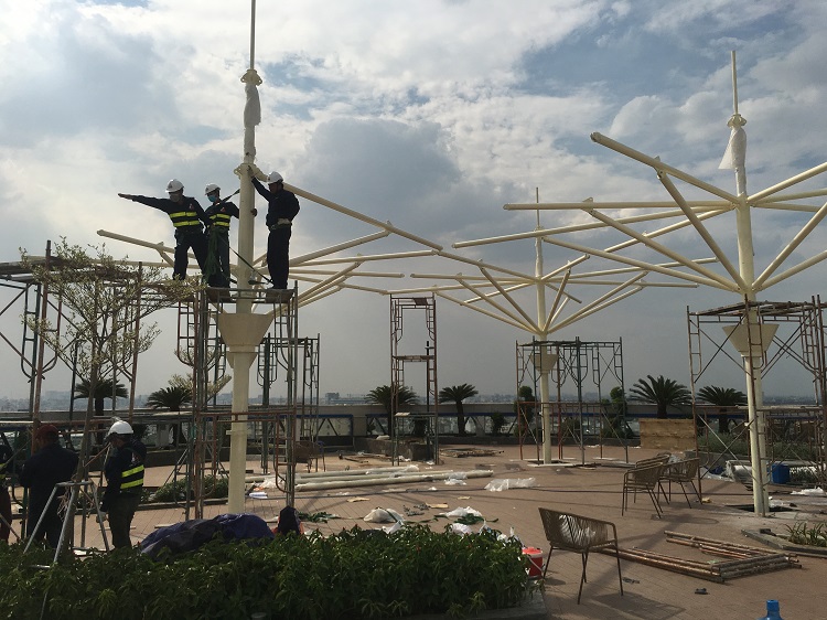 HGMS chuyên thi công Bạt Căng PVDF , Mái che bạt căng,