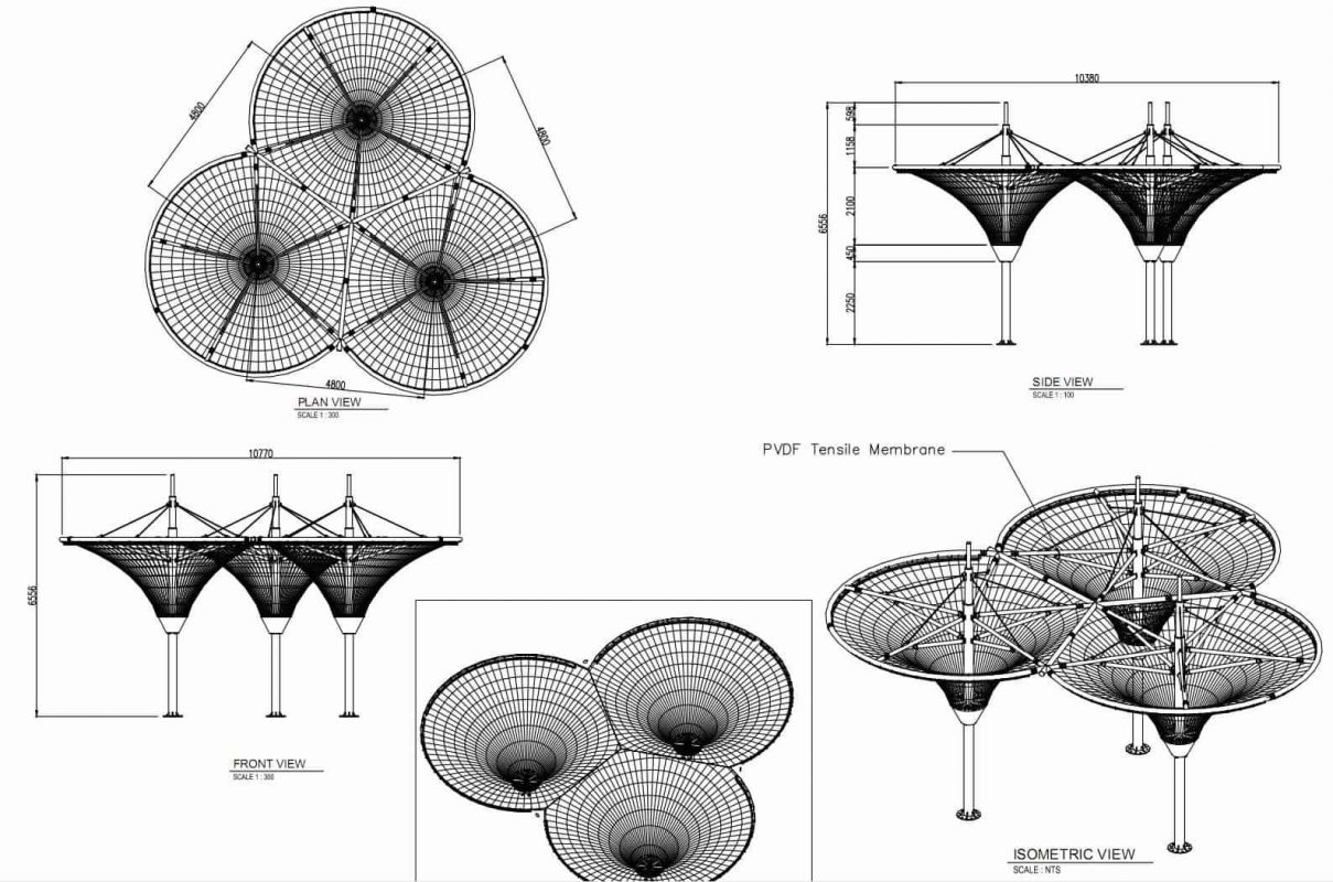 HGMS chuyên thi công Bạt Căng PVDF , Mái che bạt căng,