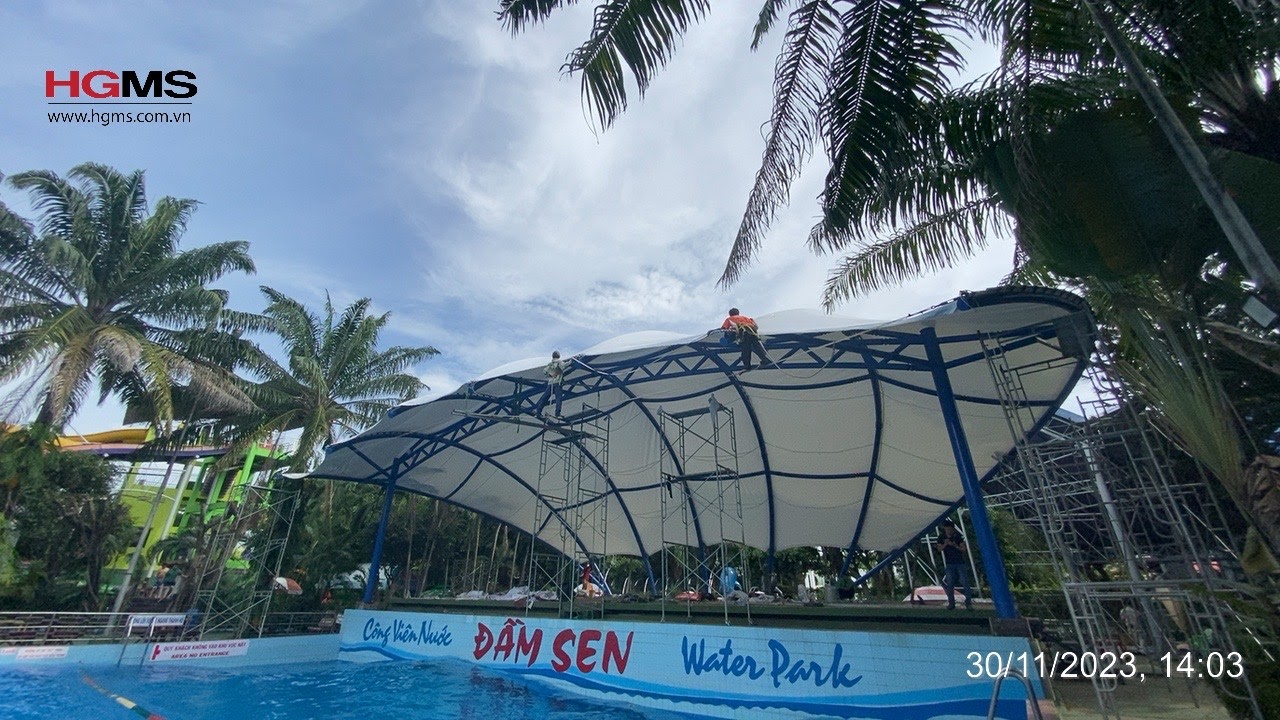 HGMS chuyên thi công Bạt Căng PVDF , Mái che bạt căng,