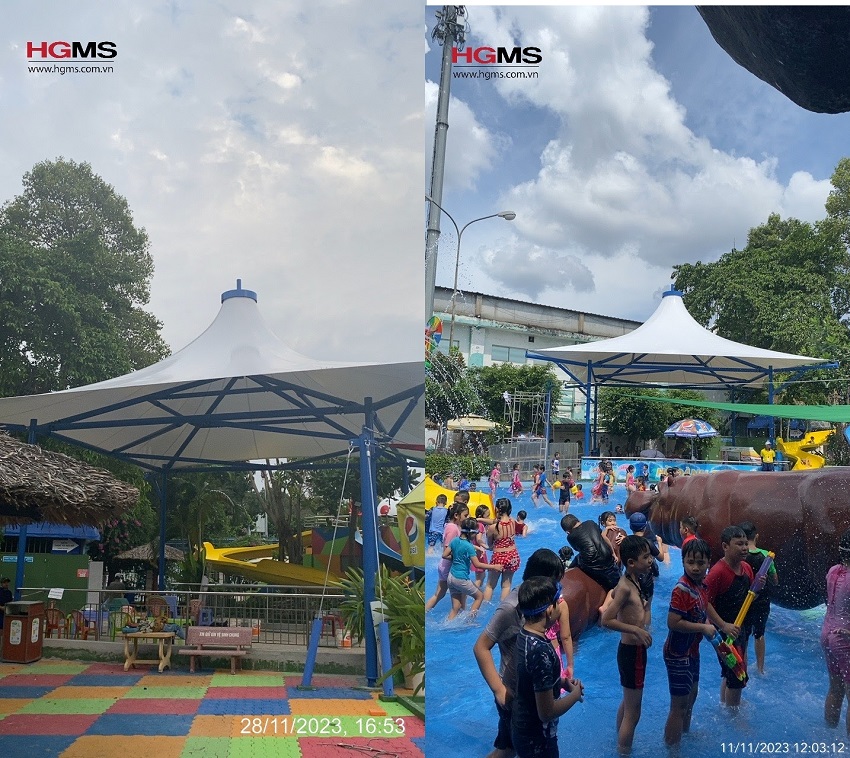 HGMS chuyên thi công Bạt Căng PVDF , Mái che bạt căng,