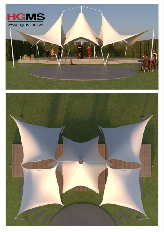 HGMS chuyên thi công Bạt Căng PVDF , Mái che bạt căng,