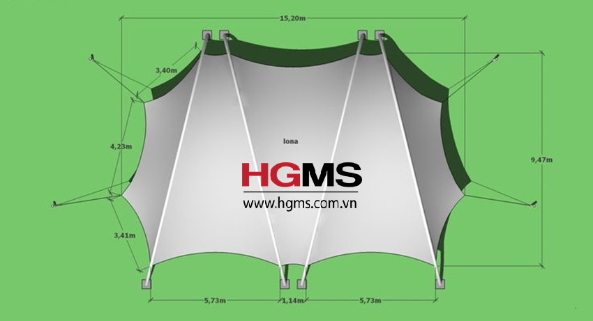 HGMS chuyên thi công Bạt Căng PVDF , Mái che bạt căng,