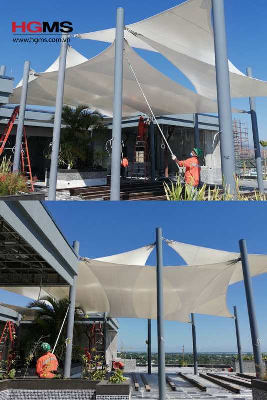 HGMS chuyên thi công Bạt Căng PVDF , Mái che bạt căng,