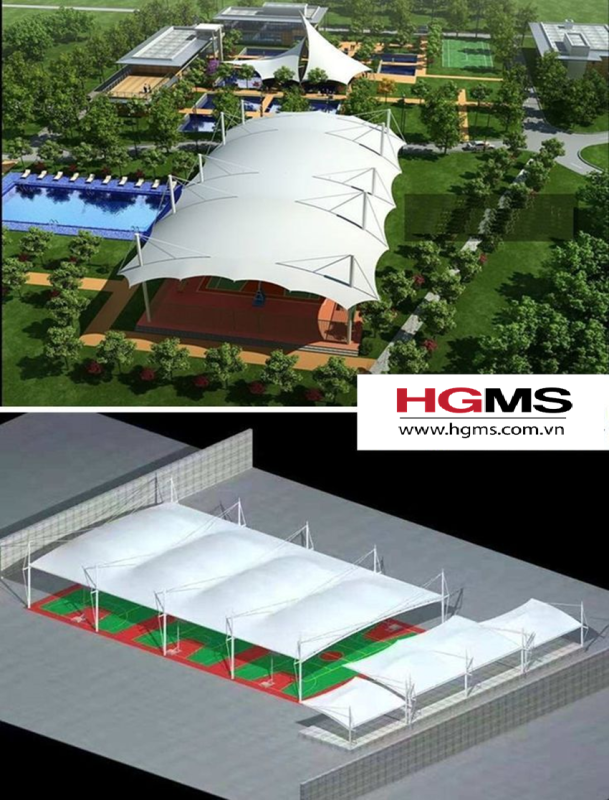 HGMS chuyên thi công Bạt Căng PVDF , Mái che bạt căng,