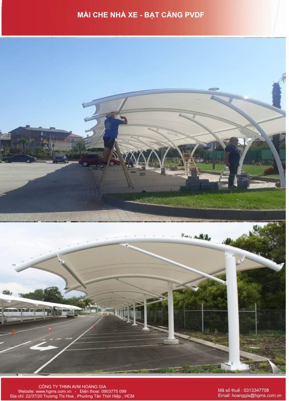 HGMS chuyên thi công Bạt Căng PVDF , Mái che bạt căng,