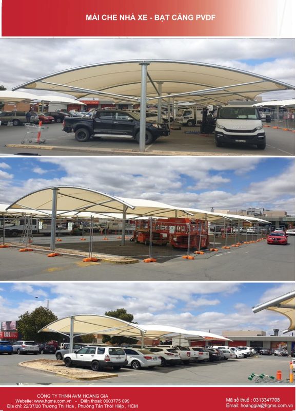 HGMS chuyên thi công Bạt Căng PVDF , Mái che bạt căng,