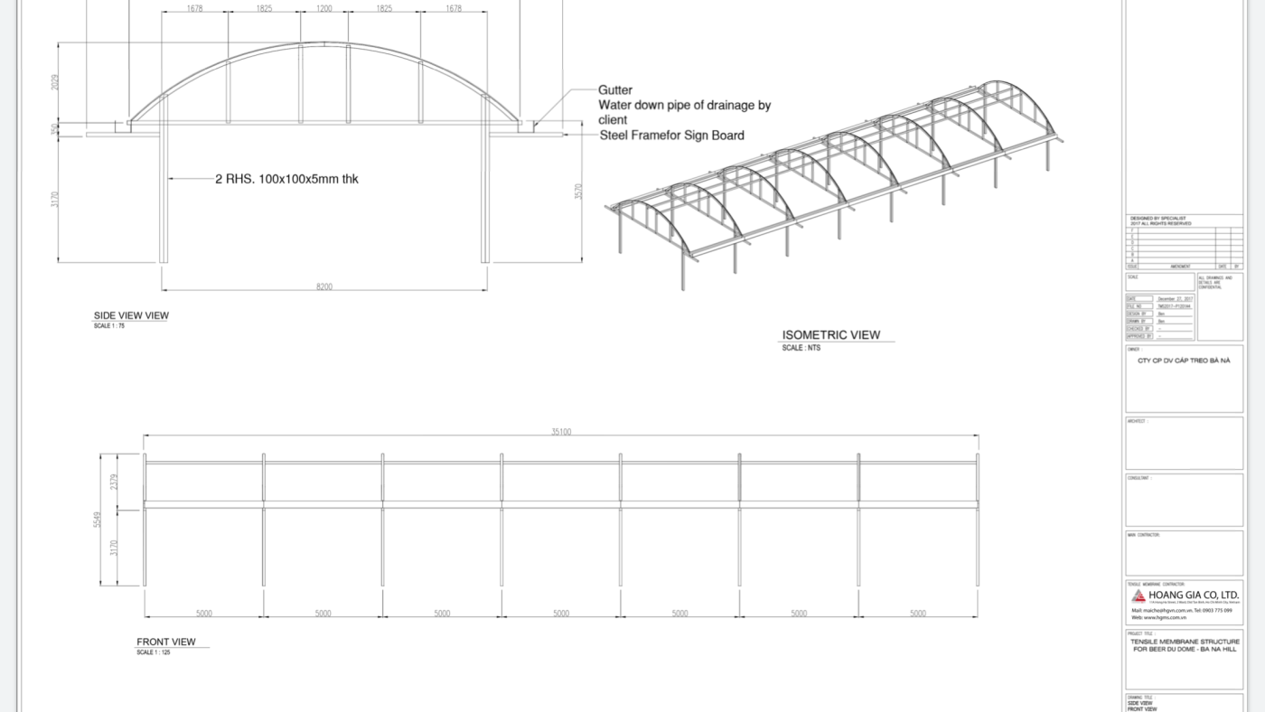 HGMS chuyên thi công Bạt Căng PVDF , Mái che bạt căng,