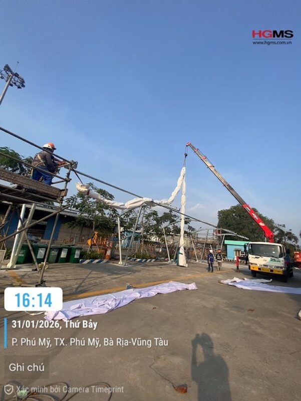 HGMS chuyên thi công Bạt Căng PVDF , Mái che bạt căng,
