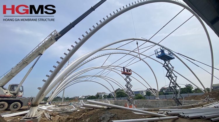 HGMS chuyên thi công Bạt Căng PVDF , Mái che bạt căng,